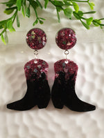 Handpoured Resin Cowgirl Boot Statement Earrings