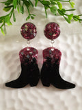 Handpoured Resin Cowgirl Boot Statement Earrings