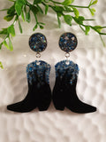 Handpoured Resin Cowgirl Boot Statement Earrings