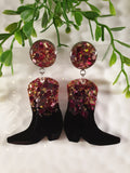 Handpoured Resin Cowgirl Boot Statement Earrings