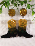 Handpoured Resin Cowgirl Boot Statement Earrings