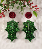 Handpoured Resin Christmas Holly Earrings