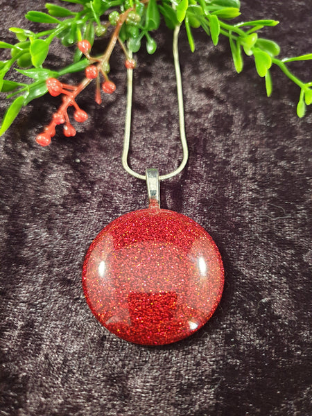 Handpoured Resin Red Glitter Circle Pendant Necklace