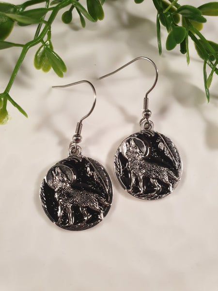 Handpoured Resin Howling Wolf Earrings