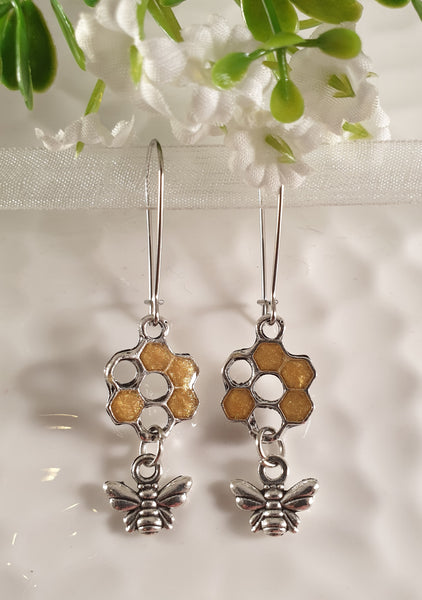 Handpoured Resin Honeycomb & Bee Earrings