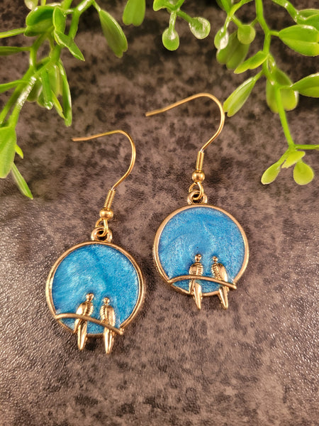 Handpoured Resin Two Birds Earrings