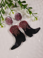 Handpoured Resin Cowgirl Boot Statement Earrings