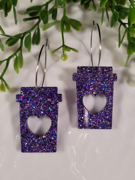 Handpoured Resin Heart Coffee Mug Statement Earrings