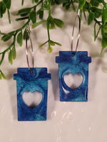 Handpoured Resin Heart Coffee Mug Statement Earrings