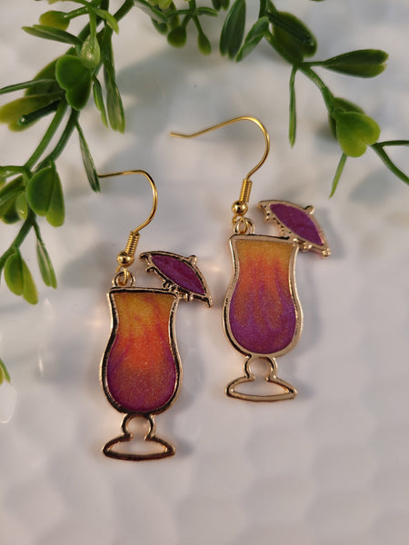 Handpoured Resin Tall Cocktail Glass Earrings - Large