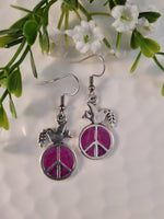 Handpoured Resin Dove on a Peace Symbol Earrings