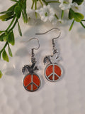 Handpoured Resin Dove on a Peace Symbol Earrings