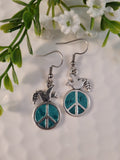 Handpoured Resin Dove on a Peace Symbol Earrings