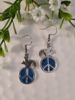 Handpoured Resin Dove on a Peace Symbol Earrings