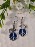 Handpoured Resin Dove on a Peace Symbol Earrings