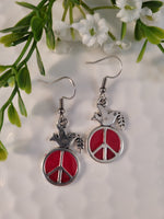 Handpoured Resin Dove on a Peace Symbol Earrings