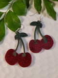 Handpoured Resin Cherry Glitter Statement Earrings