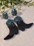 Handpoured Resin Cowgirl Boot Statement Earrings