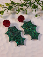 Handpoured Resin Christmas Holly Earrings