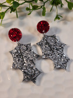 Handpoured Resin Christmas Holly Earrings