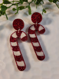 Handpoured Resin Christmas Stud Candy Cane Earrings