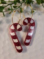 Handpoured Resin Christmas Candy Cane Hoop Statement Earrings