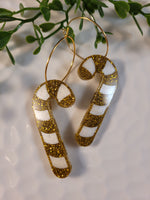 Handpoured Resin Christmas Candy Cane Hoop Statement Earrings