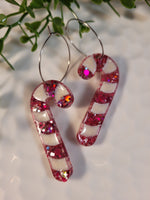 Handpoured Resin Christmas Candy Cane Hoop Statement Earrings