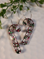 Handpoured Resin Christmas Candy Cane Hoop Statement Earrings