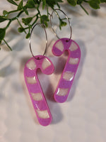 Handpoured Resin Christmas Candy Cane Hoop Statement Earrings