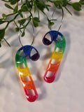 Handpoured Resin Christmas Candy Cane Hoop Statement Earrings