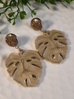 Handpoured Resin Monstera Leaf Statement Earrings