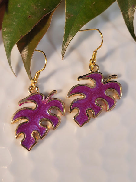 Handpoured Resin Monstera Leaf Earrings