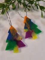 Handpoured Resin Christmas Tree Hoop Statement Earrings