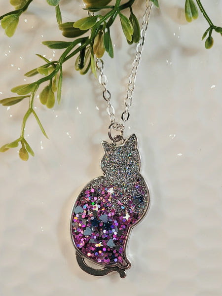 Handpoured Resin Glitter Cat Necklaces