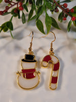 Handpoured Resin Snowman & Candy Cane Earrings