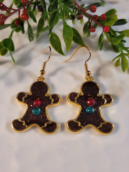 Handpoured Resin Gingerbread Man Earrings