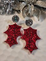 Handpoured Resin Christmas Holly Earrings