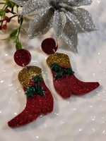 Handpoured Resin Cowgirl Boot with Holly Earrings