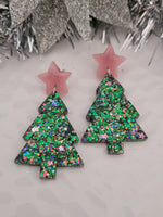 Handpoured Resin Christmas Tree Statement Earrings