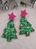 Handpoured Resin Christmas Tree Statement Earrings