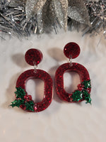 Handpoured Resin Statement Christmas Holly Earrings