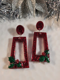 Handpoured Resin Statement Christmas Holly Earrings