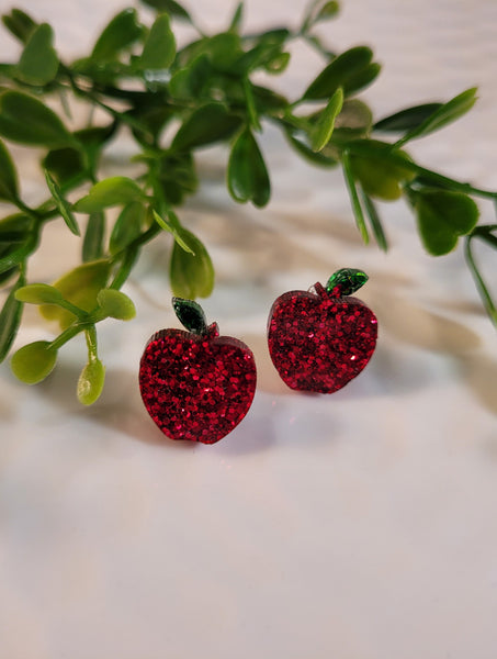 Handpoured Resin Apple Stud Earrings