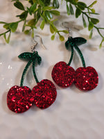 Handpoured Resin Cherry Glitter Statement Earrings