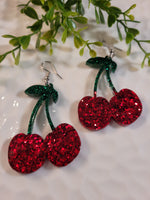 Handpoured Resin Cherry Glitter Statement Earrings