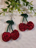 Handpoured Resin Cherry Glitter Statement Earrings