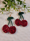 Handpoured Resin Cherry Glitter Statement Earrings