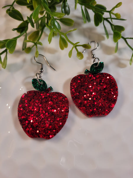 Handpoured Resin Apple Glitter Statement Earrings