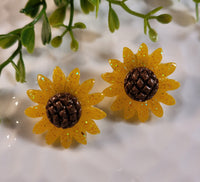 Handpoured Resin Sunflower Statement Stud Earrings